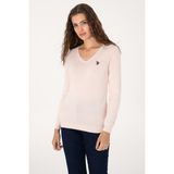 U.S. Polo Assn. Kadın Açık Pembe V Yaka Basic Kazak 50313590-VR078 - 2XL