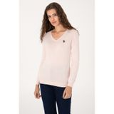 U.S. Polo Assn. Kadın Açık Pembe V Yaka Basic Kazak 50313590-VR078