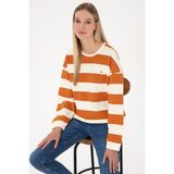 U.S. Polo Assn. Kadın Bakır Çizgili Bisiklet Yaka Sweatshirt 50313563-VR182 - M