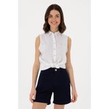 U.S. Polo Assn. Kadın Beyaz Keten Karışımlı Kısa Kollu Gömlek 50298111-VR013 - 42