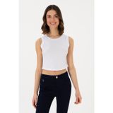 U.S. Polo Assn. Kadın Beyaz Kolsuz Bisiklet Yaka Crop Basic Tişört 50305695-vr013