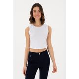 U.S. Polo Assn. Kadın Beyaz Kolsuz Bisiklet Yaka Crop Basic Tişört 50305695-vr013