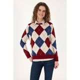 U.S. Polo Assn. Kadın Bordo Baklava Desenli Bisiklet Yaka Kazak 50309632-VR014 - XS