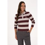 U.S. Polo Assn. Kadın Bordo Çizgili Polo Yaka Sweatshirt 50314207-VR177