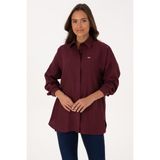 U.S. Polo Assn. Kadın Bordo Uzun Kollu Oversize Desenli Gömlek 50316422-VR177 - Plum Perfect - 34