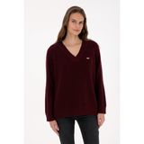 U.S. Polo Assn. Kadın Bordo V Yaka Kazak 50314934-VR177 - XS