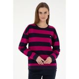 U.S. Polo Assn. Kadın Fuşya Çizgili Bisiklet Yaka Sweatshırt 50299003-VR023