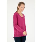 U.S. Polo Assn. Kadın Fuşya V Yaka Basic Kazak 50293543-VR252 - Fuşya - Açık Bej - M