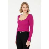 U.S. Polo Assn. Kadın Fuşya V Yaka Kazak 50293163-VR023 - M