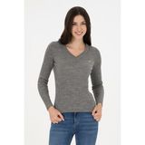 U.S. Polo Assn. Kadın Gri Melanj V Yaka Simli Kazak 50297398-VR086 - Grimelanj - XS