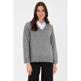 U.S. Polo Assn. Kadın Gri Melanj V Yaka Triko Hırka 50314833-VR086 - Grimelanj