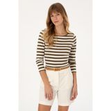 U.S. Polo Assn. Kadın Haki Çizgili Bisiklet Yaka Sweatshırt 50314203-VR027 - Haki - 289 - M