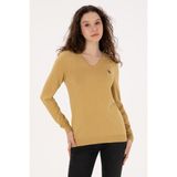 U.S. Polo Assn. Kadın Hardal V Yaka Basic Kazak 50313590-VR151 - Oil - M
