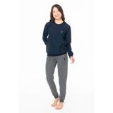 U.S Polo Assn. Kadın İnce Polar Uzun Kollu Bisiklet Yaka Pijama Takımı, Lacivert, XL