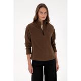U.S. Polo Assn. Kadın Kahverengi Fermuarlı Dik Yaka Polar Sweatshirt 50316714-VR029