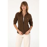 U.S. Polo Assn. Kadın Kahverengi Fermuarlı Dik Yaka Polar Sweatshirt 50316729-VR029