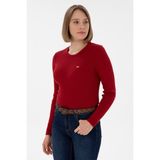 U.S. Polo Assn. Kadın Kırmızı Bisiklet Yaka Basic Kazak 50312922-VR030 - XS