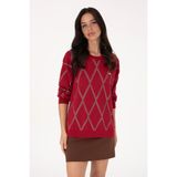U.S. Polo Assn. Kadın Koyu Frambuaz Baklava Desenli Bisiklet Yaka Kazak 50310063-VR104 - 2XL