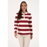 U.S. Polo Assn. Kadın Koyu Frambuaz Çizgili Polo Yaka Sweatshirt 50314207-VR104