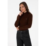 U.S. Polo Assn. Kadın Koyu Kahverengi Balıkçı Yaka Kazak 50315937-VR084 - 2XS