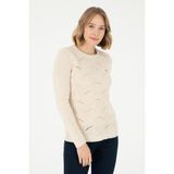 U.S. Polo Assn. Kadın Krem Melanj Bisiklet Yaka Kazak 50293054-VR159 - XL