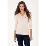 U.S. Polo Assn. Kadın Krem Melanj V Yaka Basic Kazak 50313625-VR159