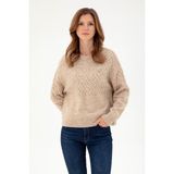 U.S. Polo Assn. Kadın Kum Melanj Bisiklet Yaka Oversize Kazak Trend Desenli