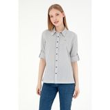 U.S. Polo Assn. Kadın Lacivert Uzun Kollu Çizgili Gömlek 50297106-VR033 - 36