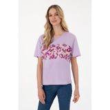 U.S. Polo Assn. Kadın Lila Desenli Bisiklet Yaka Tişört 50299733-vr034
