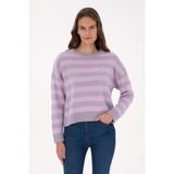 U.S. Polo Assn. Kadın Mor Çizgili Bisiklet Yaka Kazak 50314653-VR245 - Lavanta - XL