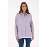 U.S. Polo Assn. Kadın Mor Çizgili Uzun Kollu Gömlek 50316369-VR245 - Lavanta - 42