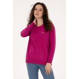 U.S. Polo Assn. Kadın Pembe Bisiklet Yaka Basic Kazak 50313579-VR252 - Fuşya - Açık Bej - XL
