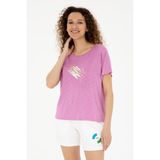 U.S. Polo Assn. Kadın Pembe Bisiklet Yaka Tişört 50284355-VR037 - Menekşe - XS