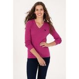 U.S. Polo Assn. Kadın Pembe V Yaka Basic Kazak 50313625-VR252 - Fuşya - Açık Bej - XL