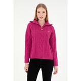 U.S. Polo Assn. Kadın Pembe V Yaka Kazak 50297118-VR252 - Fuşya - Açık Bej - XS