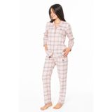 U.S. Polo Assn. Kadın Pijama Takımı, V Yaka, Uzun Kollu, Ekose Desen, Pembe, S Beden