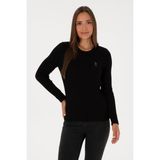 U.S. Polo Assn. Kadın Siyah Bisiklet Yaka Basic Kazak 50307763-VR046 - Siyah-128