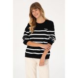 U.S. Polo Assn. Kadın Siyah Çizgili Bisiklet Yaka Sweatshirt 50313572-VR046