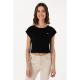 U.S. Polo Assn. Kadın Siyah Crop Bisiklet Yaka Tişört 50299812-VR046 - 3XL