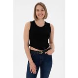 U.S. Polo Assn. Kadın Siyah Kolsuz Bisiklet Yaka Crop Basic Tişört 50305695-vr046