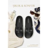 U.S. Polo Assn. Kadın Siyah Terlik -Günlük Plaj ve Havuz Terliği Uygun Konforlu Günlük Terlik