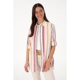 U.S. Polo Assn. Kadın Turuncu Çizgili Uzun Kollu Tunik Gömlek 50305877-VR202 - Kavun - 40