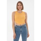 U.S. Polo Assn. Kadın Turuncu Kolsuz Bisiklet Yaka Crop Basic Tişört 50305695-VR202 - Kavun