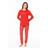 U.S. POLO ASSN. Kadın%100 Pamuklu Uzunkol Dar Paça Mevsimlik Ev Giyim Pijama Takım-KIRMIZI-XL