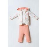 U.S. Polo Assn. Kız Bebek 3'Lü Takım, Beyaz, Çiçek Desenli, Fermuarlı Ceket, 3 Yaş