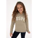 U.S. Polo Assn. Kız Çocuk Açık Haki Payet İşlemeli Kapüşonlu Basic Sweatshirt 50314312-VR183