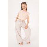 U.S. Polo Assn. Kız Çocuk Bej Loose Fit Modal Karışımlı Kanvas Pantolon 50309120-VR011 - 5 - 6 Yaş - Dropsuz