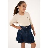 U.S. Polo Assn. Kız Çocuk Krem Melanj Bisiklet Yaka Basic Kazak 50316808-VR159 - 3 - 4 Yaş