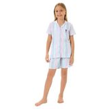 U.S. Polo Assn. Kız Çocuk Pembe Çizgili Gömlek Şort Pijama Takımı, 9-10 Yaş