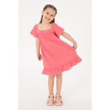 U.S. Polo Assn. Kız Çocuk Pembe Kısa Kol Müslin Kumaş Dokuma Elbise 50306602-VR167 - 9 - 10 Yaş - Koyu Pembe